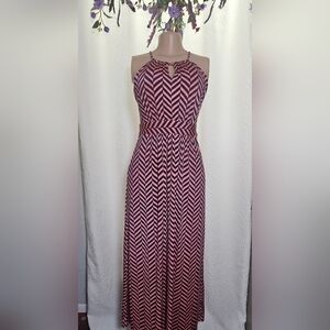 LOFT Red and White Sleeveless Halter Midi Sundress